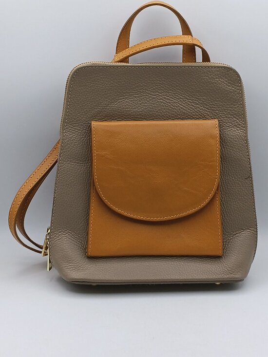 DIVINA FERENZE Beige and Caramel Leather Backpack Purse w/ Gold Color Hardware main image 4